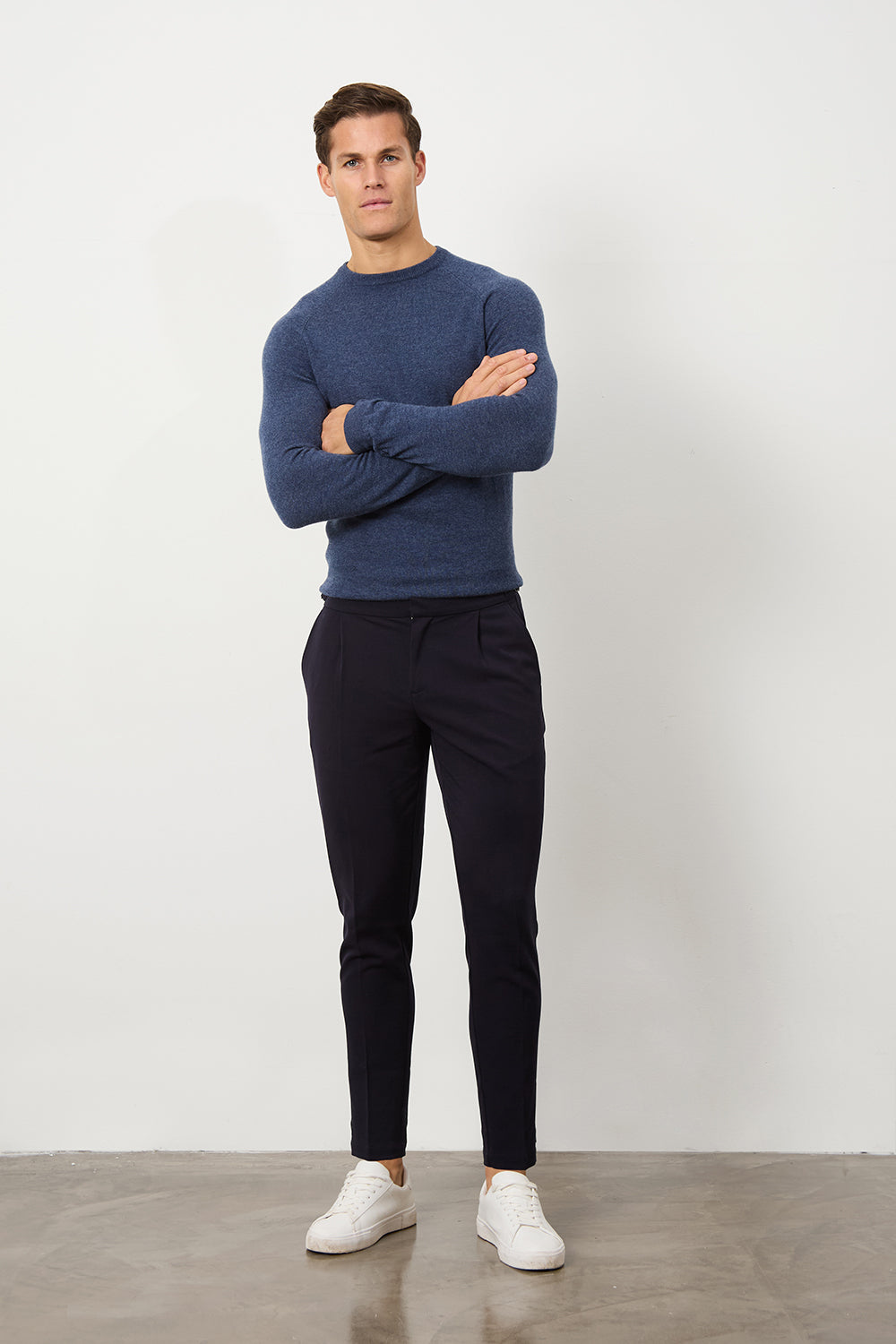 Pleat Side Adjuster Trousers in Navy - TAILORED ATHLETE - ROW