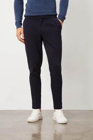 Pleat Side Adjuster Trousers in Navy - TAILORED ATHLETE - ROW