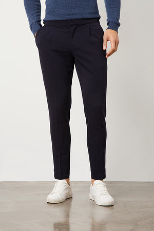 Pleat Side Adjuster Trousers in Navy - TAILORED ATHLETE - ROW