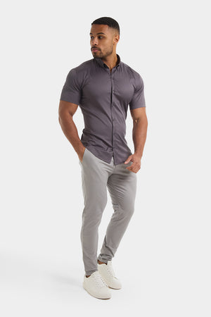 Muscle Fit Cotton Stretch Chino Trouser in Pale Grey - TAILORED ATHLETE - ROW