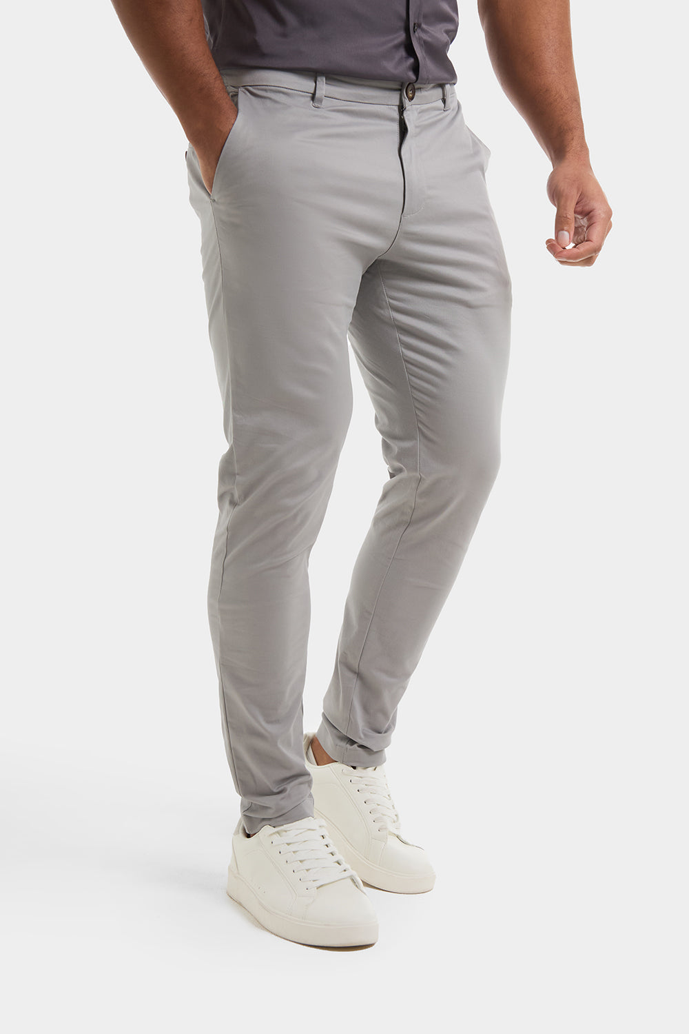 Muscle Fit Chino Trouser in Pale Grey - TAILORED ATHLETE - ROW