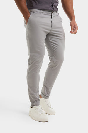 Muscle Fit Cotton Stretch Chino Trouser in Pale Grey - TAILORED ATHLETE - ROW