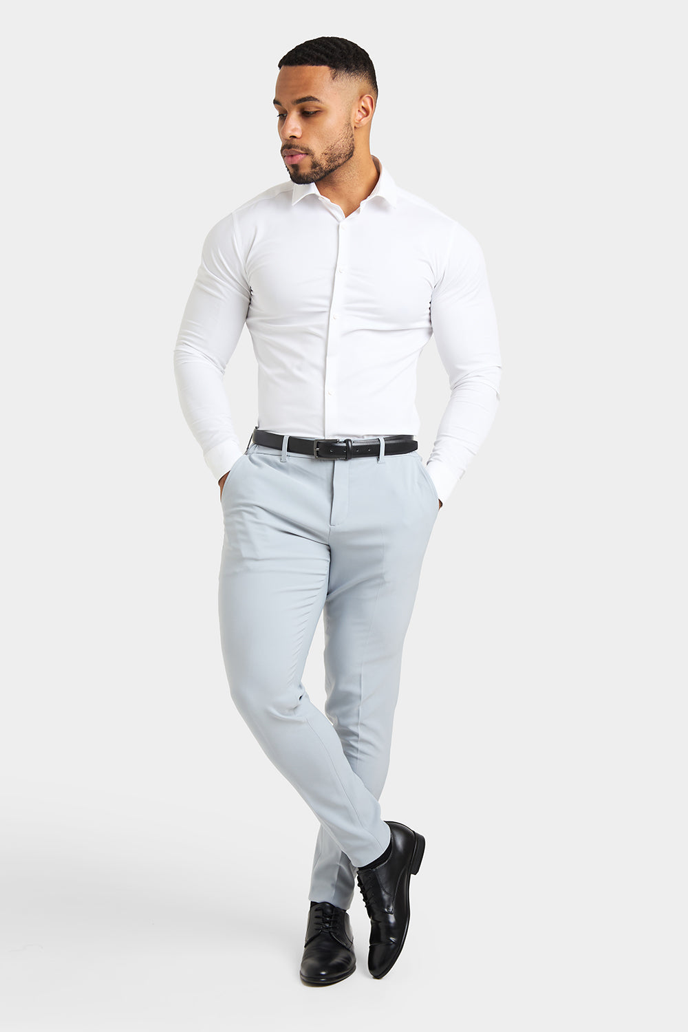 True Muscle Fit Tech Suit Trousers in Light Grey - TAILORED ATHLETE - ROW