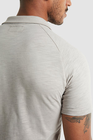 Slub Open Collar Polo Shirt In Pebble - TAILORED ATHLETE - ROW