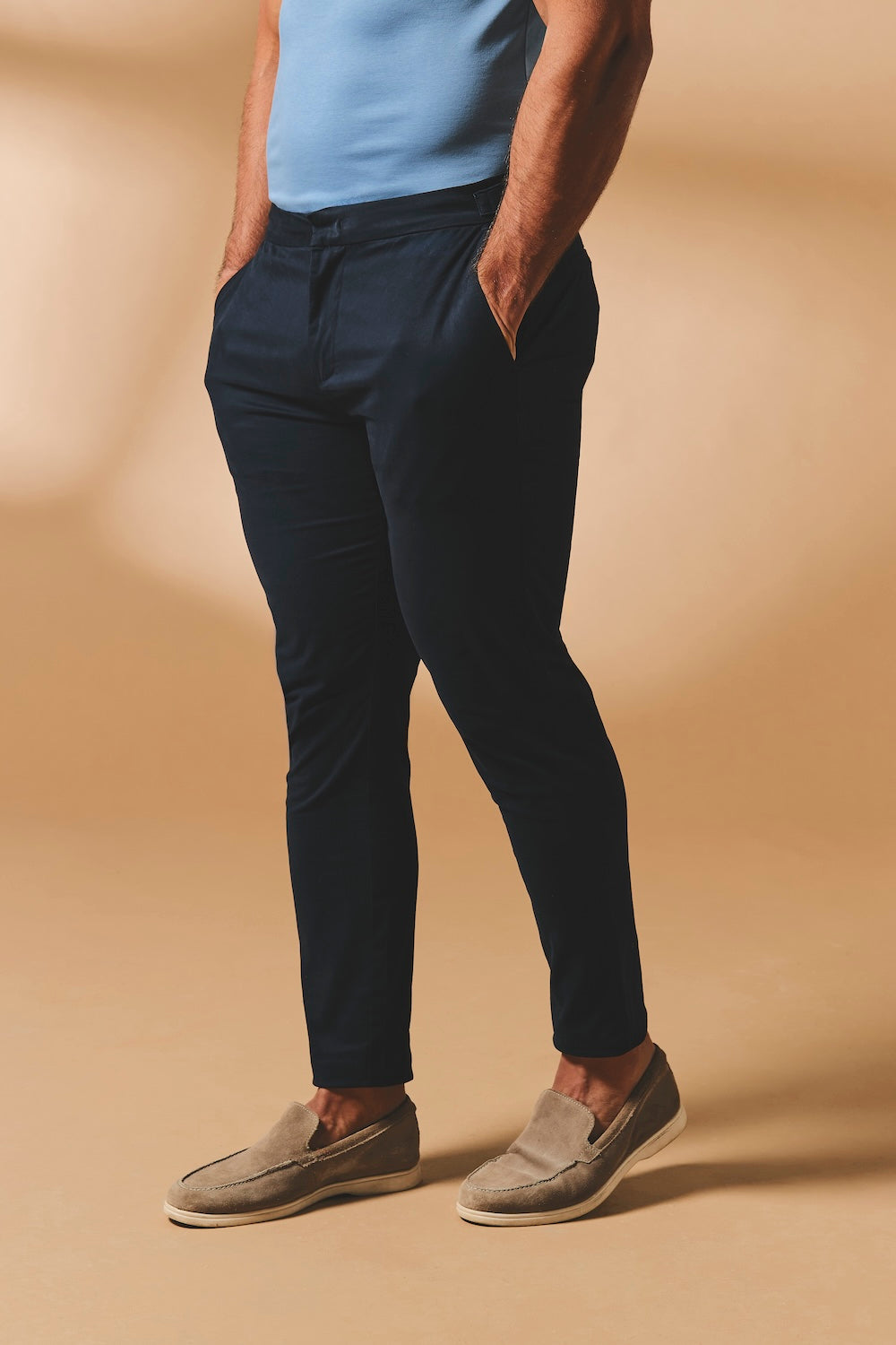 Smart Chino Side Adjuster Trousers in Navy