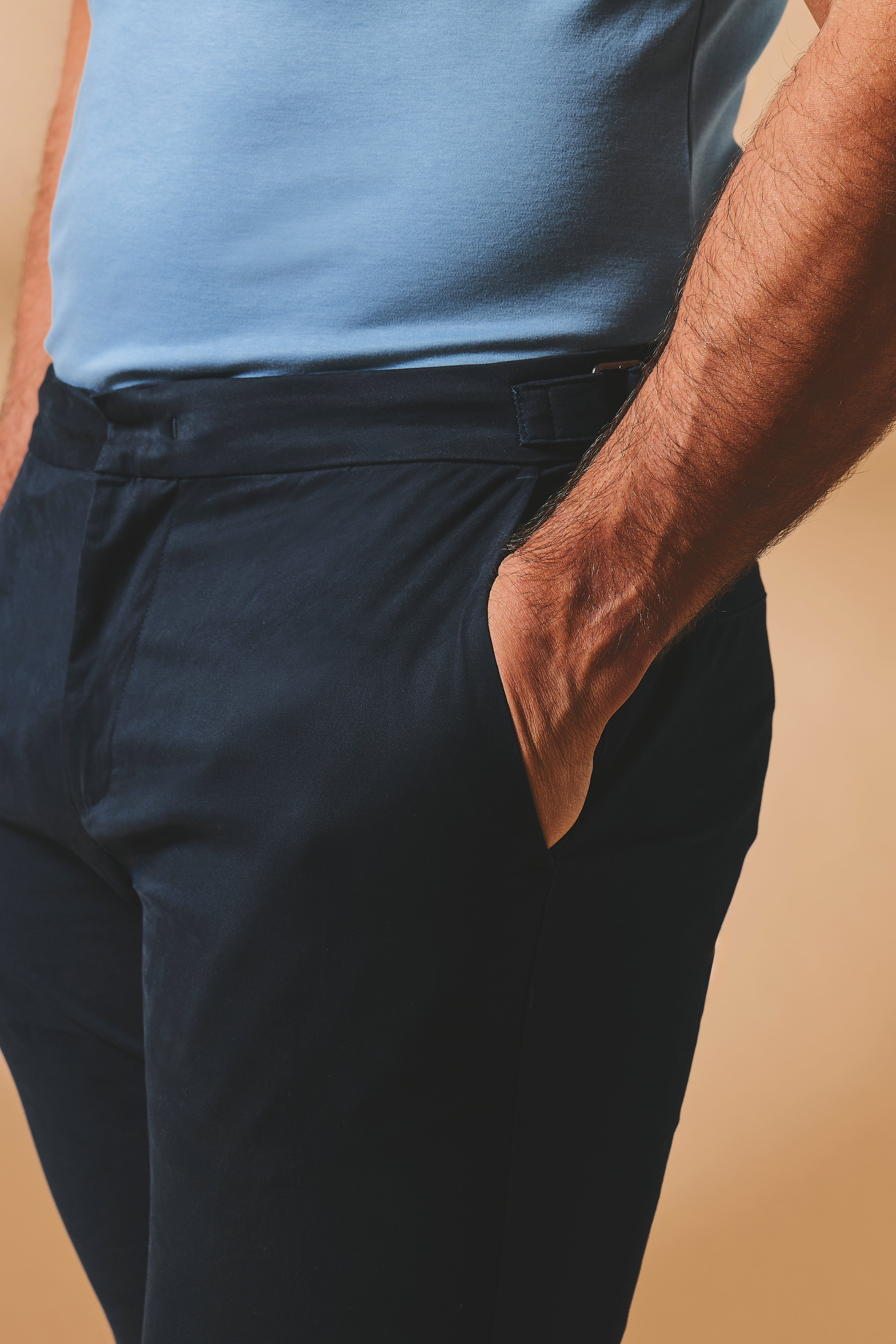 Smart Chino Side Adjuster Trousers in Navy