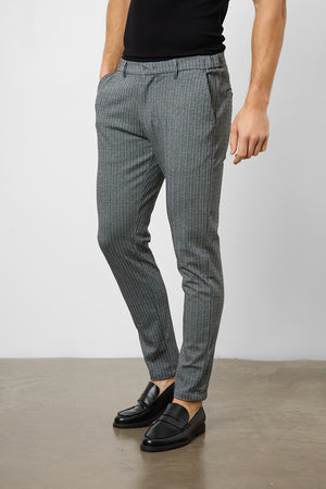 Herringbone Stripe Trousers in Dark Grey - TAILORED ATHLETE - ROW