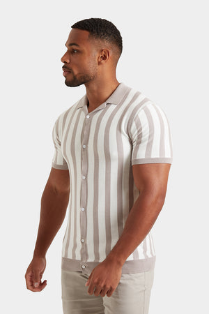 Stripe Knitted Shirt in Stone/Ecru - TAILORED ATHLETE - ROW