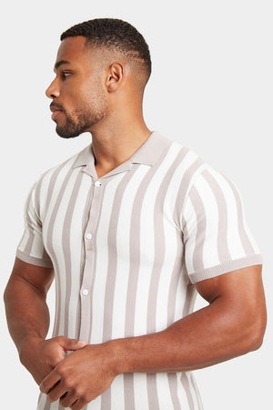 Stripe Knitted Shirt in Stone/Ecru - TAILORED ATHLETE - ROW