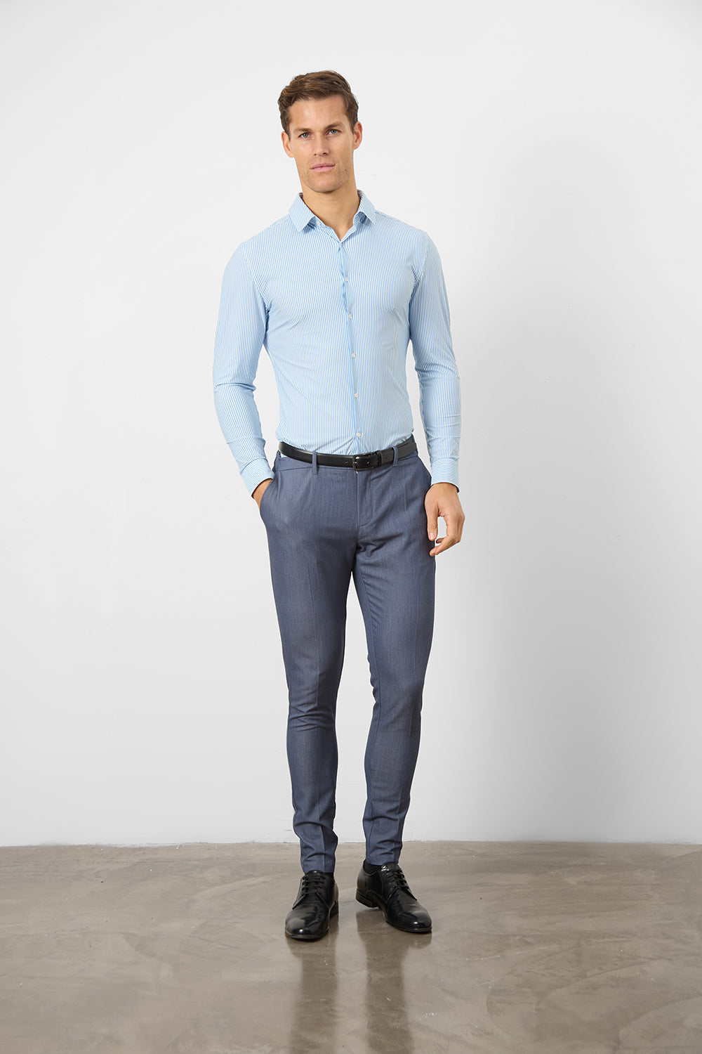 Striped Stretch Formal Shirt in Blue - TAILORED ATHLETE - ROW