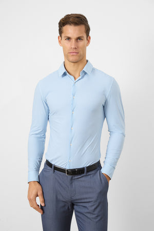 Striped Stretch Formal Shirt in Blue - TAILORED ATHLETE - ROW