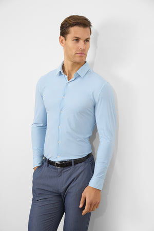 Striped Stretch Formal Shirt in Blue - TAILORED ATHLETE - ROW