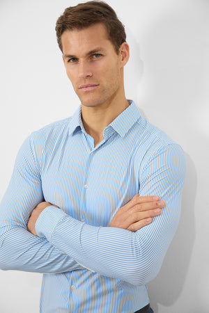 Striped Stretch Formal Shirt in Blue - TAILORED ATHLETE - ROW