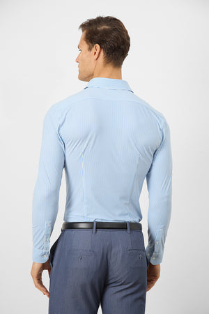 Striped Stretch Formal Shirt in Blue - TAILORED ATHLETE - ROW