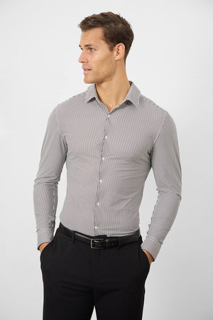 Striped Stretch Formal Shirt in Grey - TAILORED ATHLETE - ROW