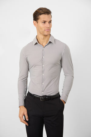 Striped Stretch Formal Shirt in Grey - TAILORED ATHLETE - ROW