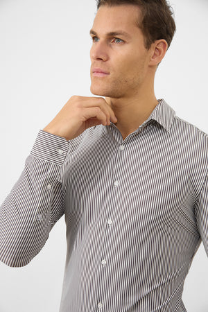 Striped Stretch Formal Shirt in Grey - TAILORED ATHLETE - ROW