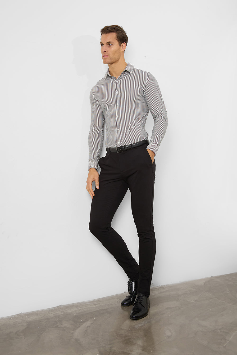 Striped Stretch Formal Shirt in Grey - TAILORED ATHLETE - ROW