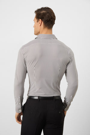 Striped Stretch Formal Shirt in Grey - TAILORED ATHLETE - ROW