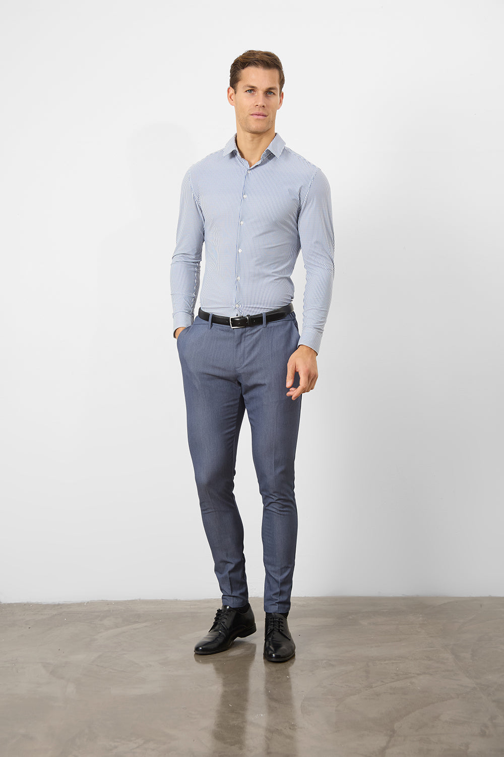 Striped Stretch Formal Shirt in Navy - TAILORED ATHLETE - ROW