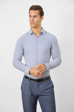 Striped Stretch Formal Shirt in Navy - TAILORED ATHLETE - ROW