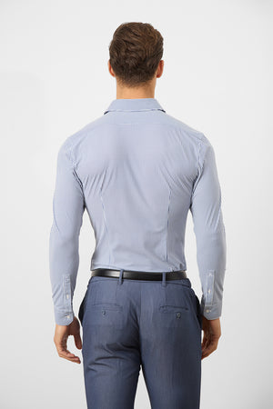 Striped Stretch Formal Shirt in Navy - TAILORED ATHLETE - ROW