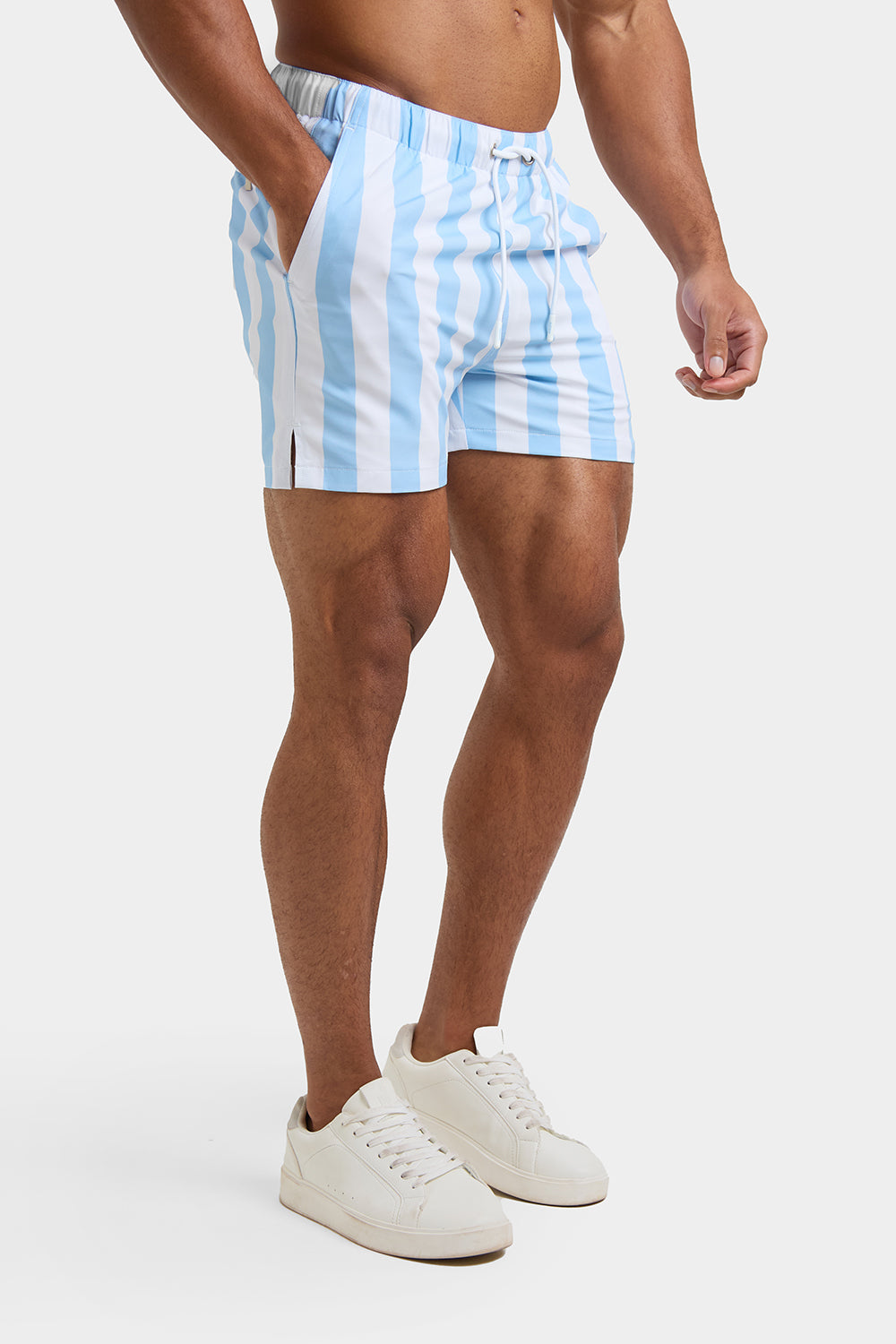Printed Stripe Swim Shorts in Blue/White - TAILORED ATHLETE - ROW