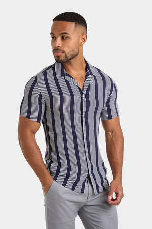 Printed Shirt in Bold Navy Stripe - TAILORED ATHLETE - ROW