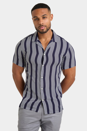 Printed Shirt in Bold Navy Stripe - TAILORED ATHLETE - ROW