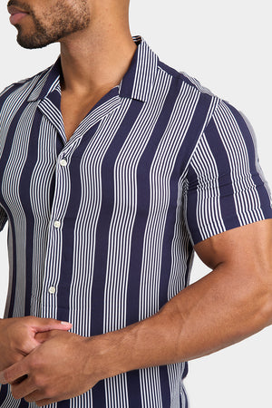 Printed Shirt in Bold Navy Stripe - TAILORED ATHLETE - ROW