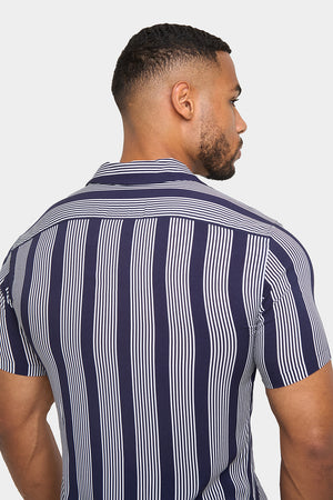 Printed Shirt in Bold Navy Stripe - TAILORED ATHLETE - ROW