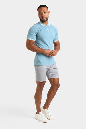 Stripe Tipped Zip Neck Polo Shirt in Aqua - TAILORED ATHLETE - ROW