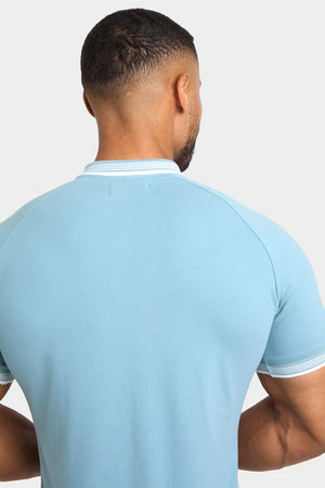 Stripe Tipped Zip Neck Polo Shirt in Aqua - TAILORED ATHLETE - ROW