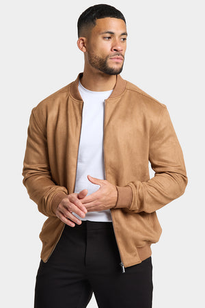 Suede Look Bomber Jacket in Chestnut - TAILORED ATHLETE - ROW