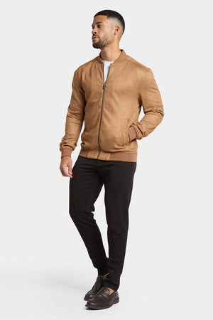 Suede Look Bomber Jacket in Chestnut - TAILORED ATHLETE - ROW