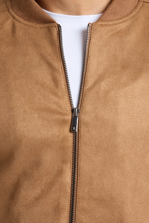 Suede Look Bomber Jacket in Chestnut - TAILORED ATHLETE - ROW