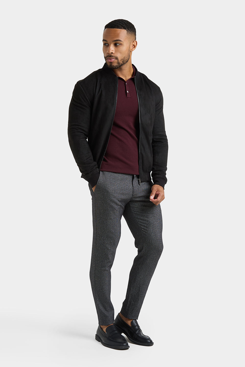 Suede Look Bomber Jacket in Black - TAILORED ATHLETE - ROW