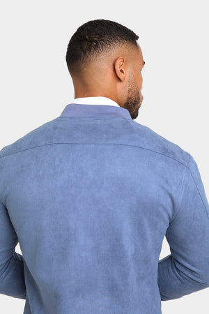 Suede Look Bomber Jacket in Slate Blue - TAILORED ATHLETE - ROW