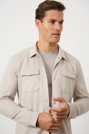 Suede Look Shacket in Stone - TAILORED ATHLETE - ROW