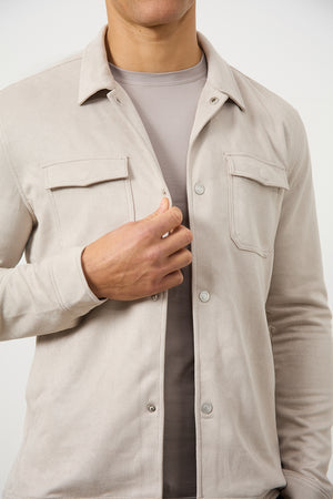 Suede Look Shacket in Stone - TAILORED ATHLETE - ROW