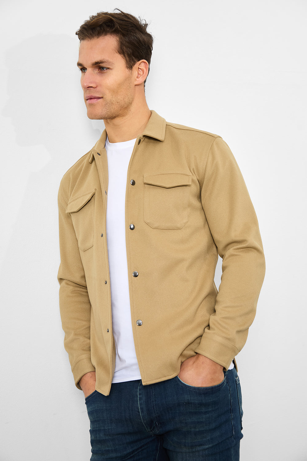 Heavy Twill Jersey Overshirt in Mink - TAILORED ATHLETE - ROW