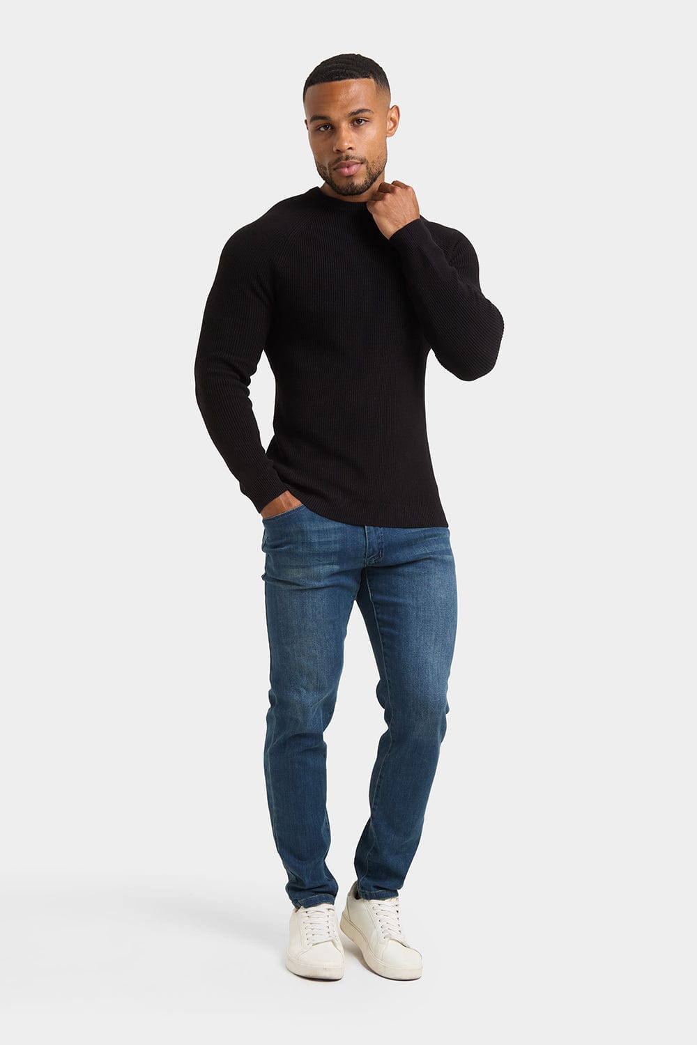 Textured Cotton Crew Neck in Black - TAILORED ATHLETE - ROW