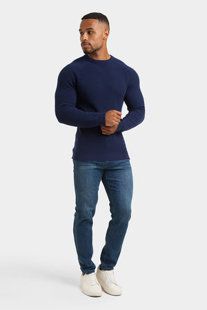 Textured Cotton Crew Neck in Navy - TAILORED ATHLETE - ROW