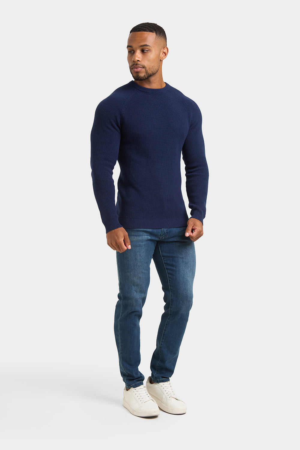 Textured Cotton Crew Neck in Navy - TAILORED ATHLETE - ROW