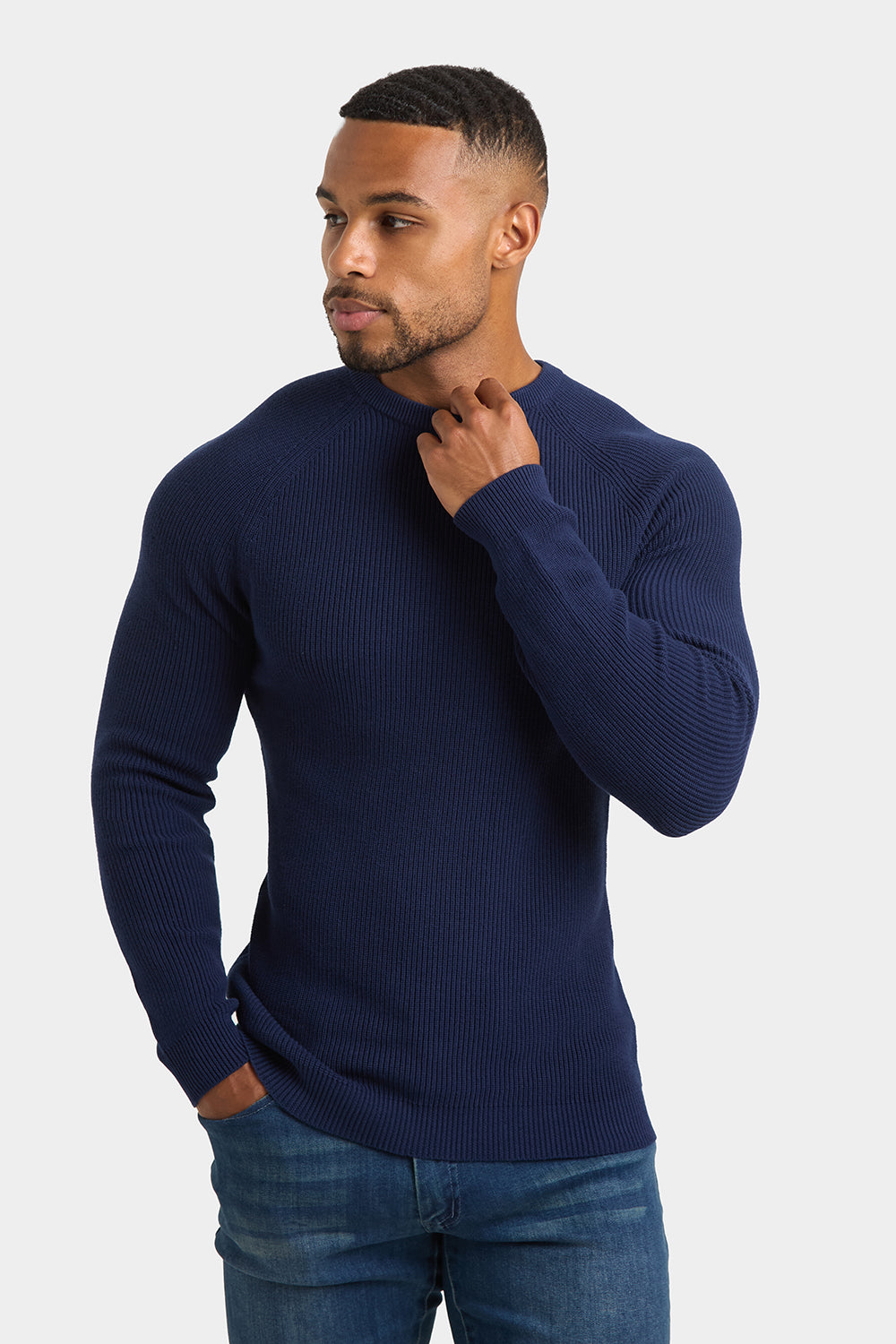 Textured Cotton Crew Neck in Navy - TAILORED ATHLETE - ROW