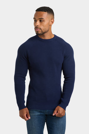 Textured Cotton Crew Neck in Navy - TAILORED ATHLETE - ROW