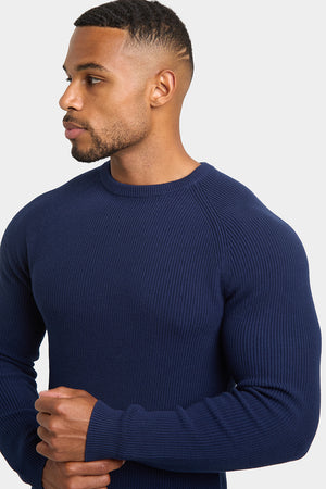 Textured Cotton Crew Neck in Navy - TAILORED ATHLETE - ROW