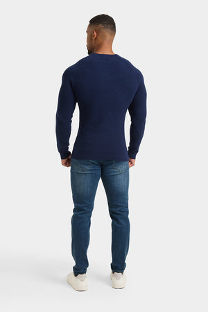 Textured Cotton Crew Neck in Navy - TAILORED ATHLETE - ROW