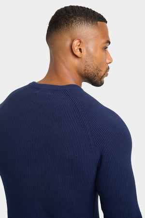 Textured Cotton Crew Neck in Navy - TAILORED ATHLETE - ROW