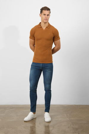 Textured Open Collar Polo Shirt in Ginger - TAILORED ATHLETE - ROW